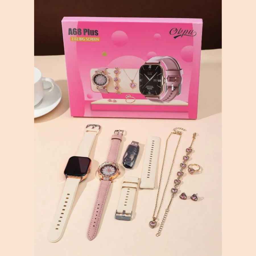 A68 Plus Couple Watch and Jewellery Set