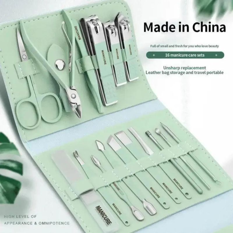16Pcs Nail Clipper Set Nail Cutter Scissors Nail Polishing Stainless Steel Pedicure Trimmer Folding Storage Bag Manicure Tool