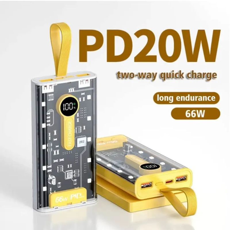20000mAh Transparent Power Bank Portable 22.5W Fast Charging , PD 22W External Battery Charger Powerbank
