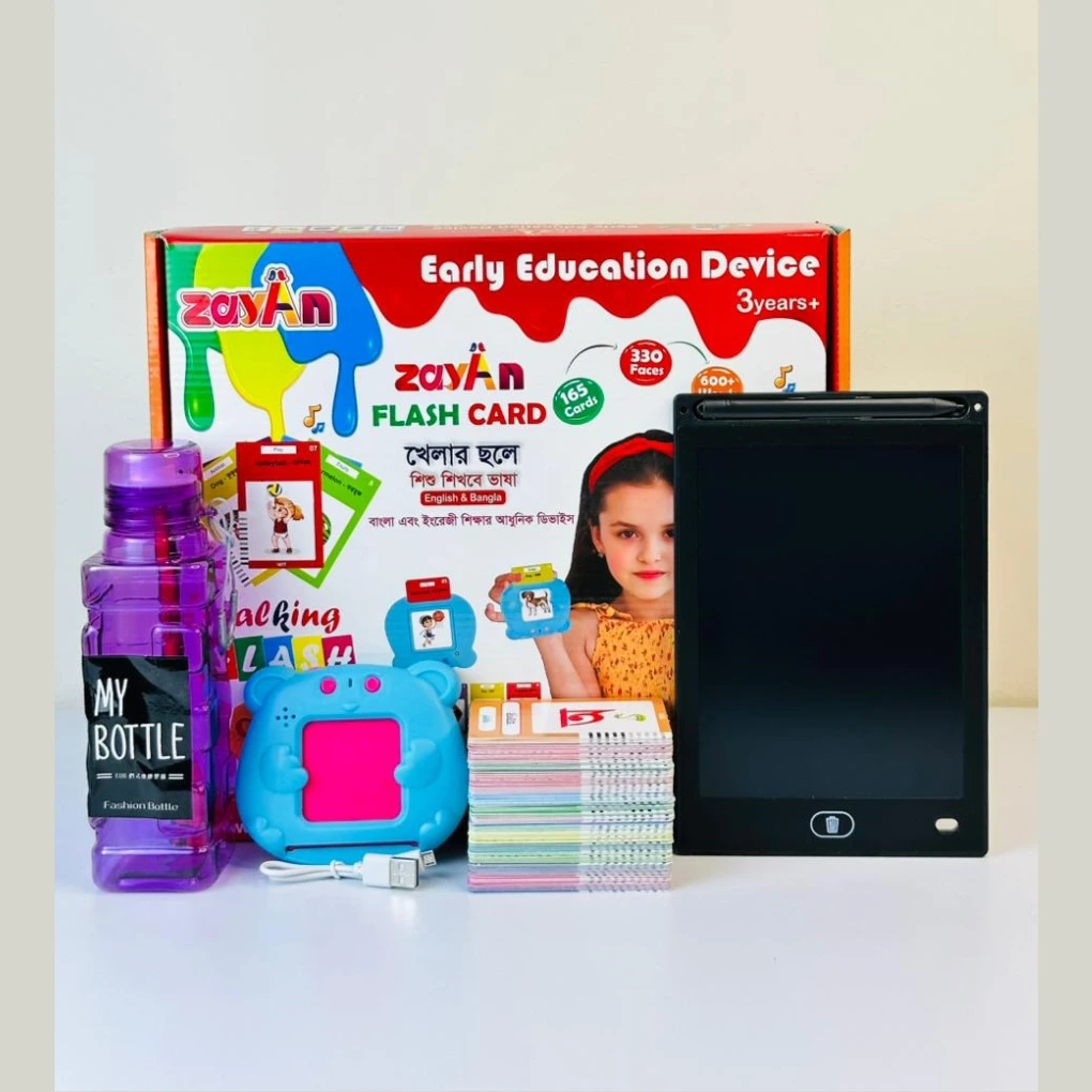 Talking 𝗙𝗹𝗮𝘀𝗵 𝗖𝗮𝗿𝗱 Bangla version with recording option+Water pot+Multi Color Lcd Tab